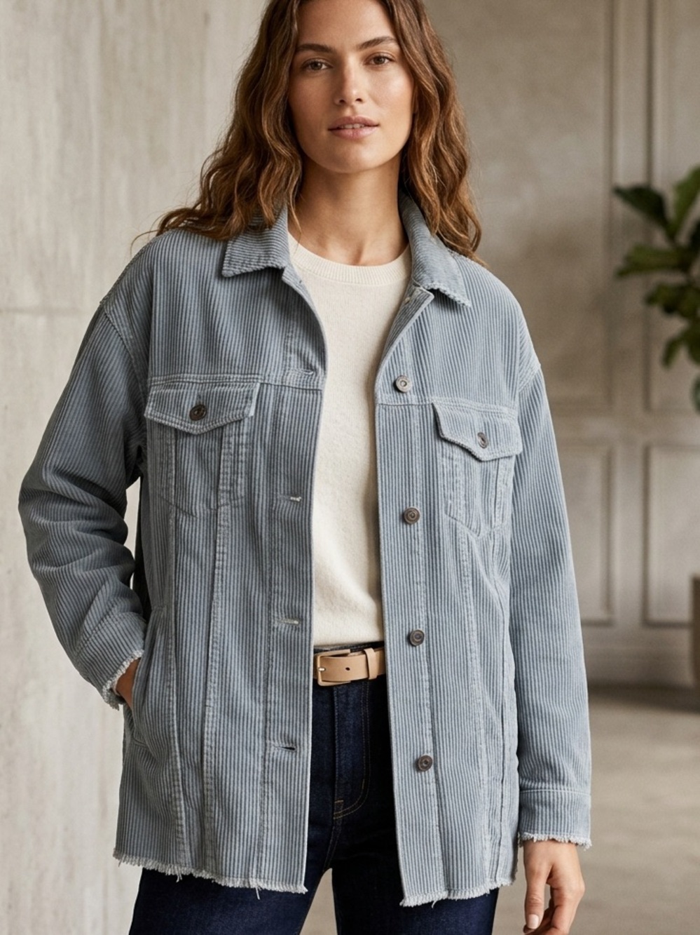 Zara 100% Cotton Corduroy Shacket Jacket in Light Blue